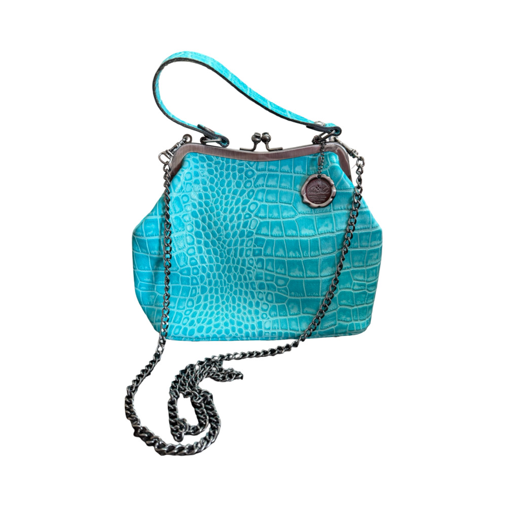 Patricia Nash Aqua Croco Embossed Leather Laureana Frame Satchel Bag